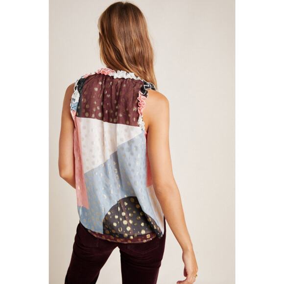 Anthropologie Fantasia Metallic Clip Dot Tank Black Sleeveless Sparkle Top 10 - Picture 2 of 7